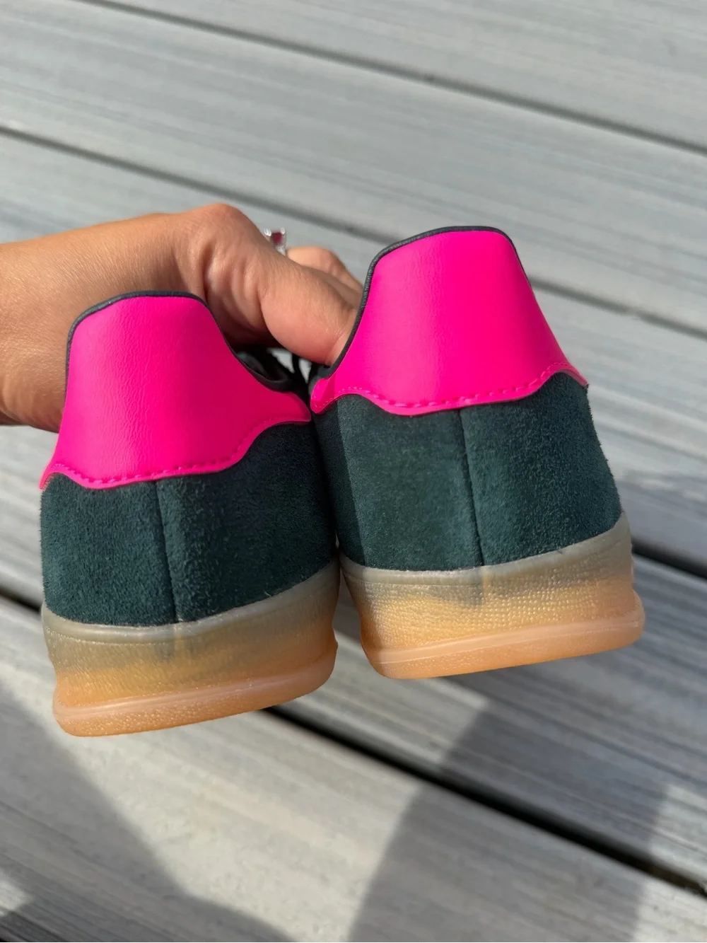 Adidas Gazelle Dark Green & Hot Pink Suede Sneakers - Picture 4 of 12